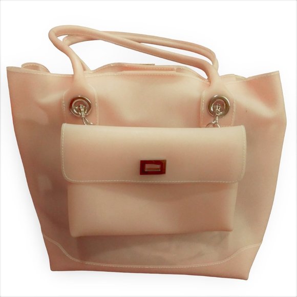 Two Piece Pale Pink Vinyl Bag Set, Purse Set, Handbag Set, 2pc Tote Set - Picture 1 of 16